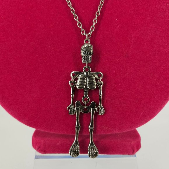 Skull Skeleton Jointed Pendant Necklace Stainless Steel 28" Rock Metal Bike Goth - Picture 2 of 8